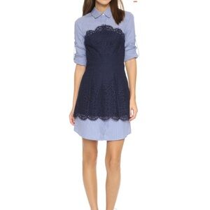 BCBG Lace blocked striped shirt dress! Dress up or down! Bargain! Barely worn!